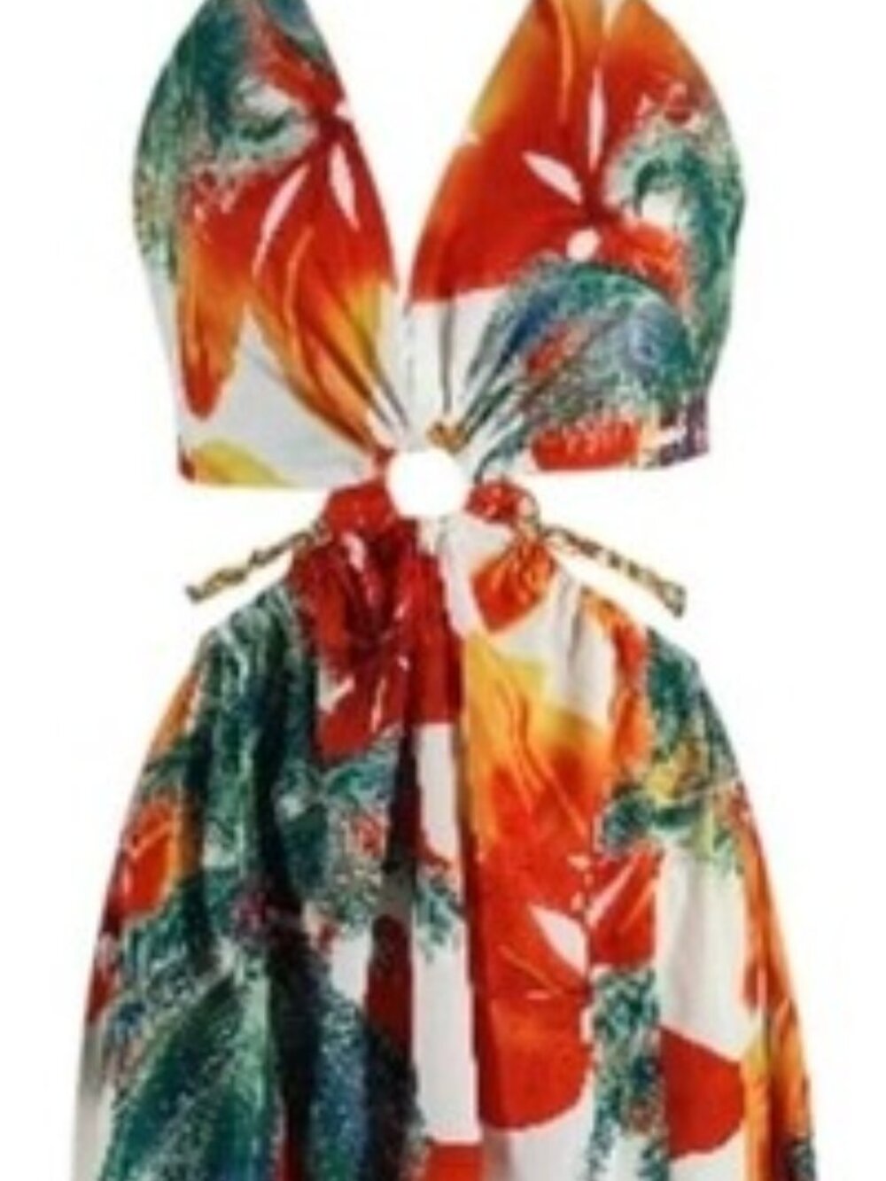 Floral Tropical Vibes Resort Wear Chain Detail Halter Maxi Dress Size Large